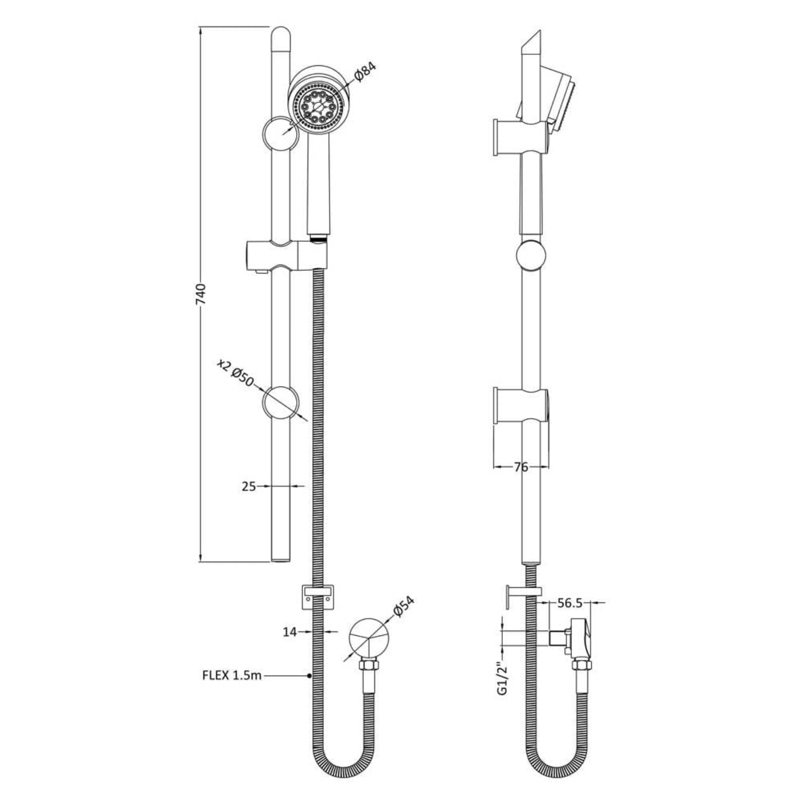 Nuie Arvan Brushed Brass Round Slider Rail Shower Kit - STY842