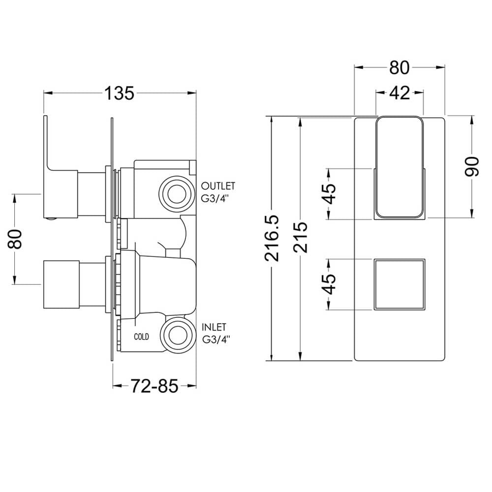 Nuie Windon Matt Black Twin Thermostatic Shower Valve With Diverter - WIN4TW02