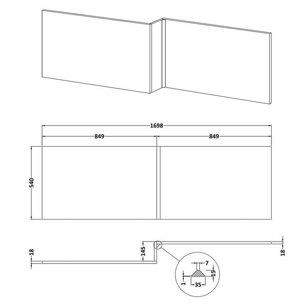 Nuie Blocks Satin Grey 1700mm Square Shower Bath Front Panel - MOF273
