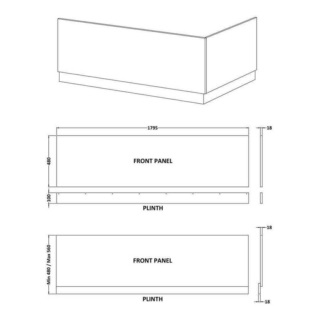 Nuie Blocks Satin Grey 1800mm Bath Front Panel - MOF278