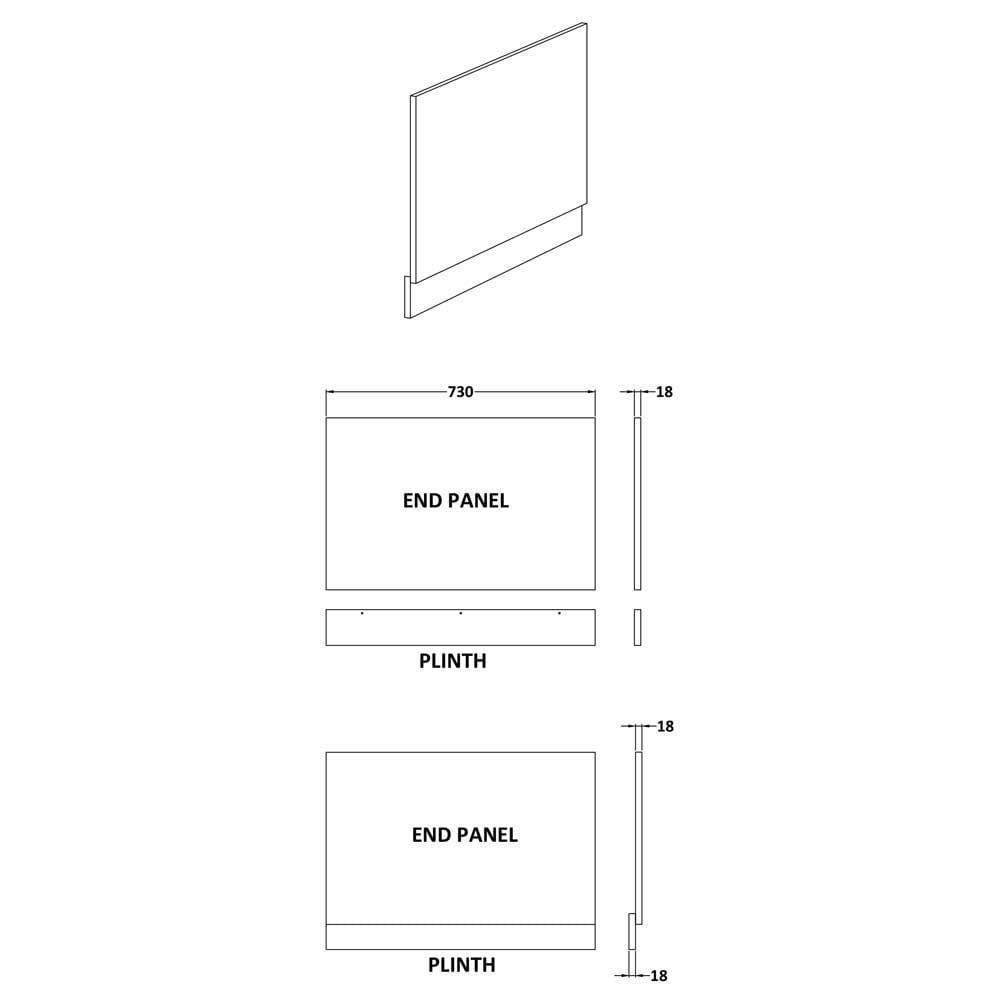 Nuie Blocks Satin Blue 750mm Bath End Panel - MOF371