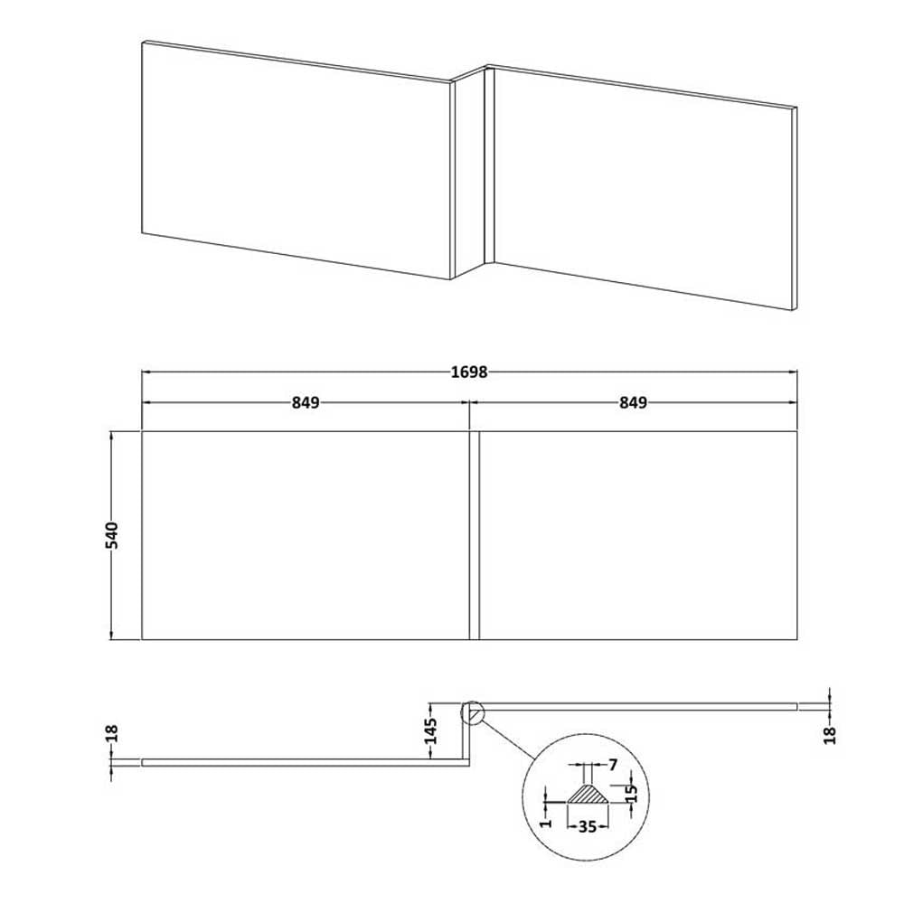 Nuie Blocks Satin Blue 1700mm Square Shower Bath Front Panel - MOF373