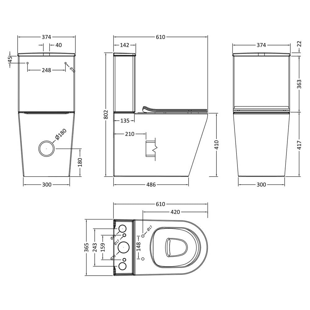 Nuie Freya White Close Coupled Toilet Pan, Cistern & Soft Close Seat - NCG650
