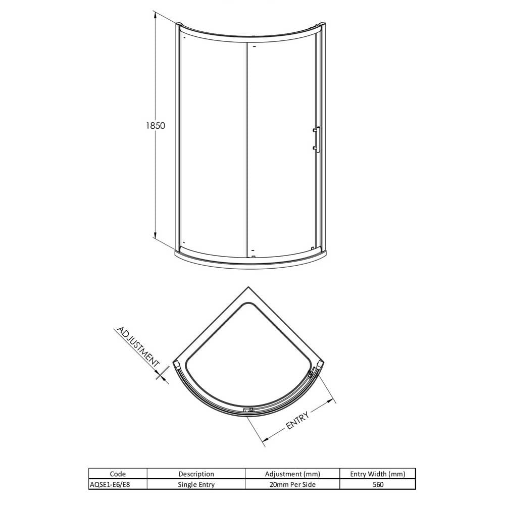 Nuie Pacific Chrome Single Entry Quadrant Shower Enclosure 860x860mm