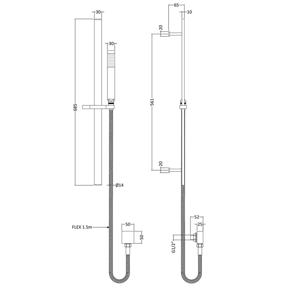 Nuie Arvan Matt Black Rectangular Slider Rail Shower Kit - A4167