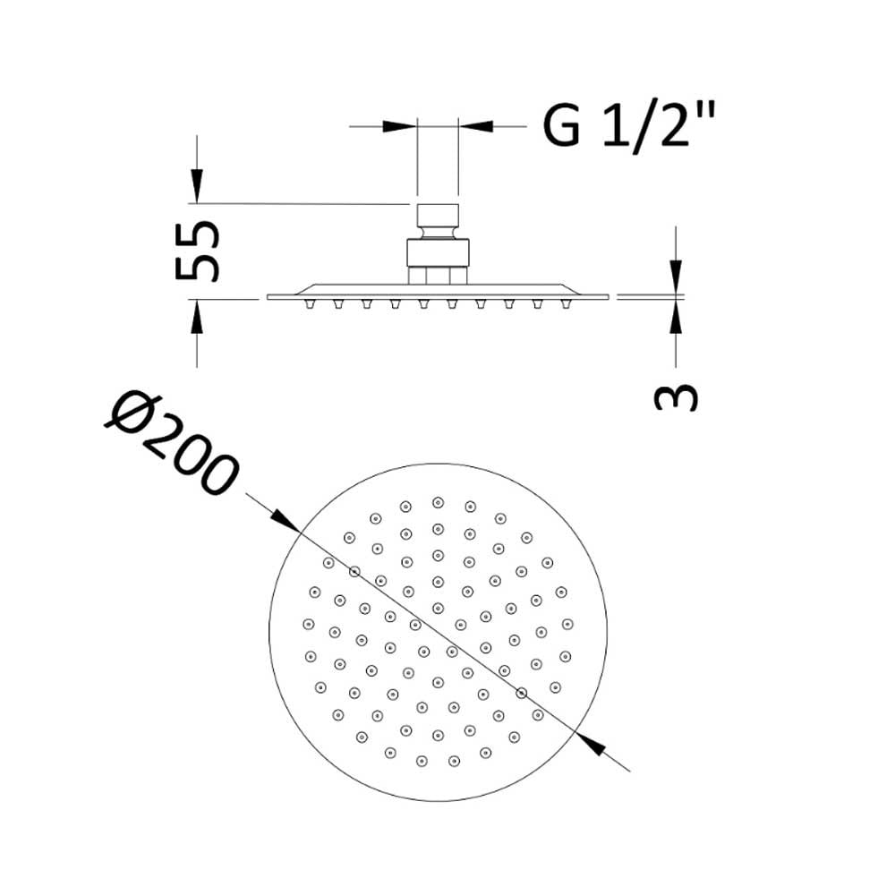 Nuie Brushed Brass Round Fixed Shower Head 200mm - A8082