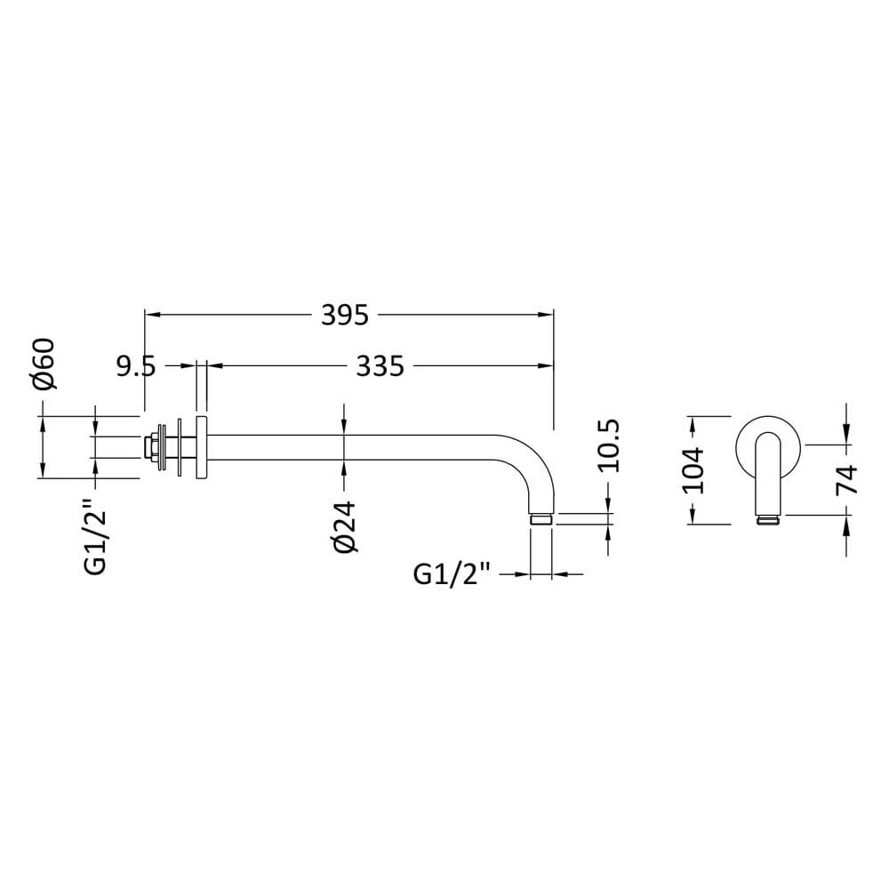 Nuie Brushed Brass Chrome Wall Mounted Shower Arm - ARM801