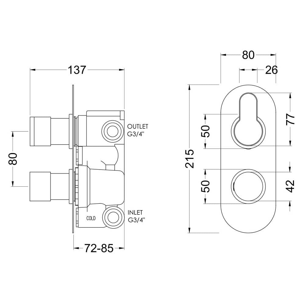 Nuie Arvan Matt Black Twin Thermostatic Shower Valve With Diverter - ARV4TW02