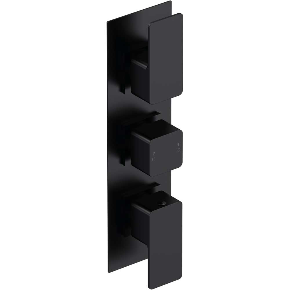 Nuie Windon Matt Black Triple Thermostatic Shower Valve - WIN4TR02