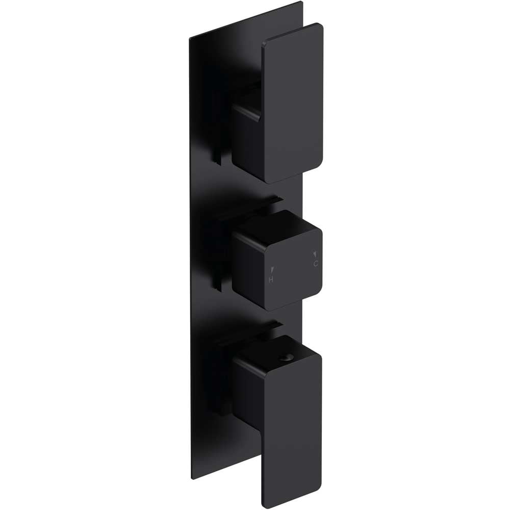 Nuie Windon Matt Black Triple Thermostatic Shower Valve with Diverter - WIN4TR03
