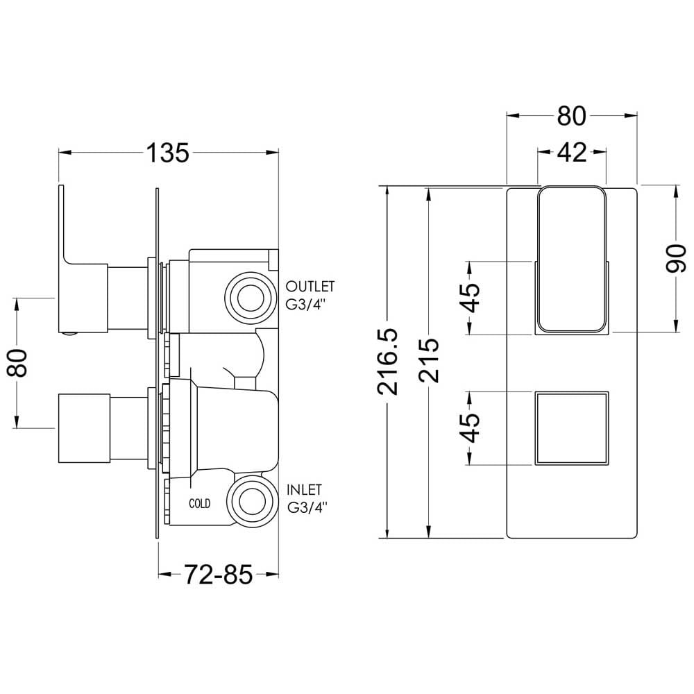 Nuie Windon Brushed Brass Twin Thermostatic Shower Valve With Diverter - WIN8TW02