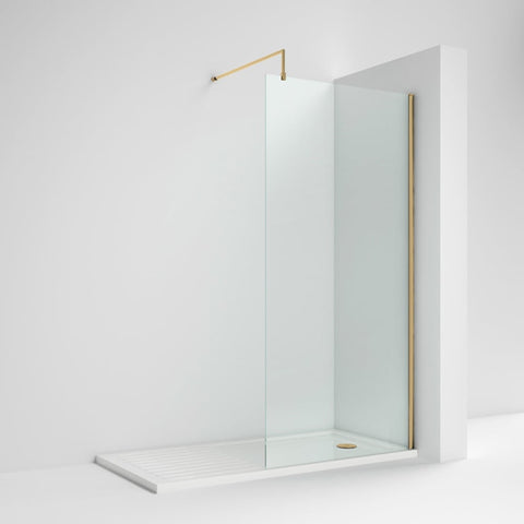 Nuie Brushed Brass Wetroom Shower Screen & Support Bar 700x1850x8mm - WRSCBB070