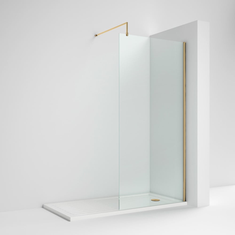 Nuie Brushed Brass Wetroom Shower Screen & Support Bar