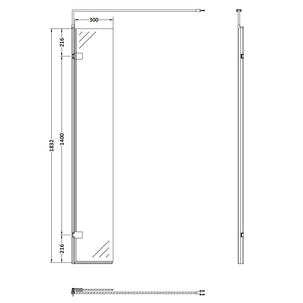 Nuie Brushed Brass 300x1850 Wetroom Swing Screen - WRSCBB030H