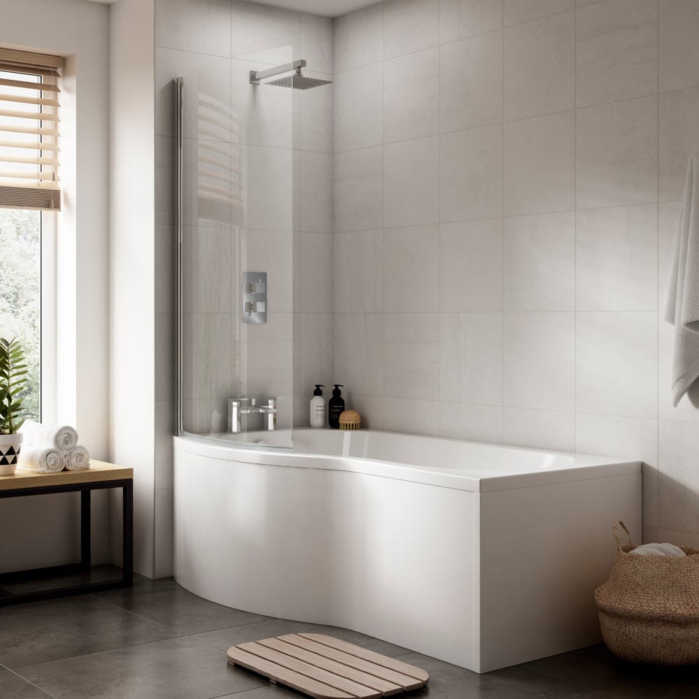 Nuie White Acrylic B-Shaped Shower Bath End Panel 750mm - WBB201