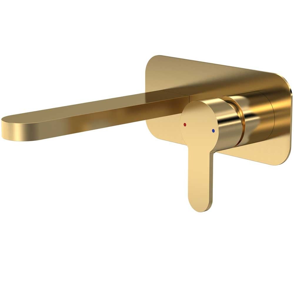 Nuie Arvan Brushed Wall Mounted 2 Tap Hole Basin Mixer With Plate- ARV828