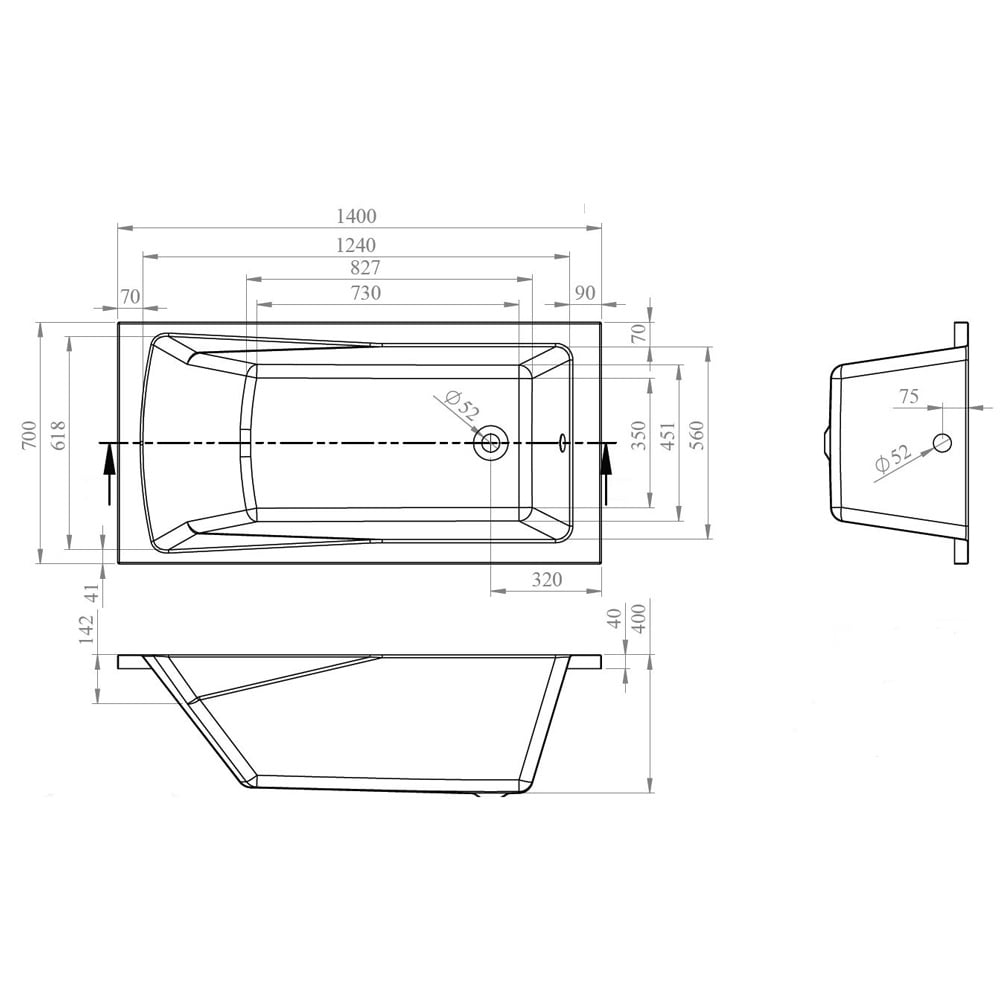 Nuie Linton Square Single Ended Straight Bath 1400x700 & Front Panel