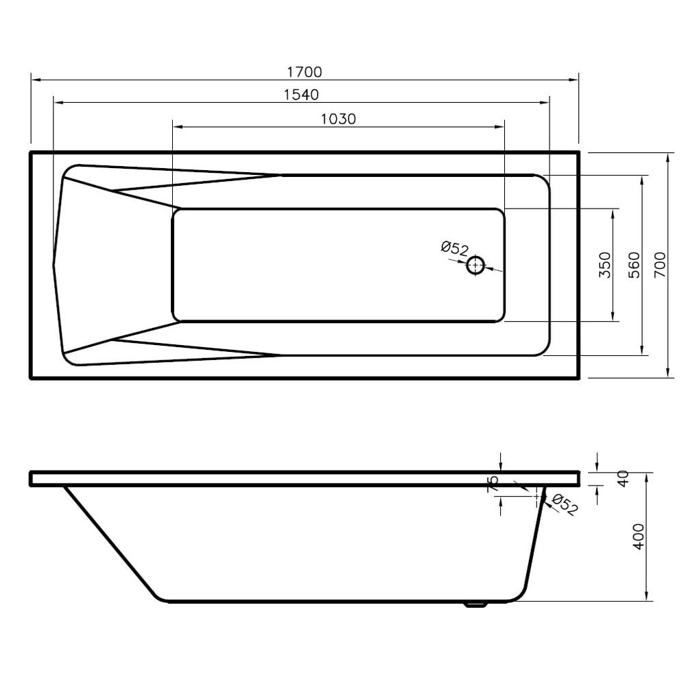 Nuie Linton Square Single Ended Straight Bath 1700x700 & Front Panel