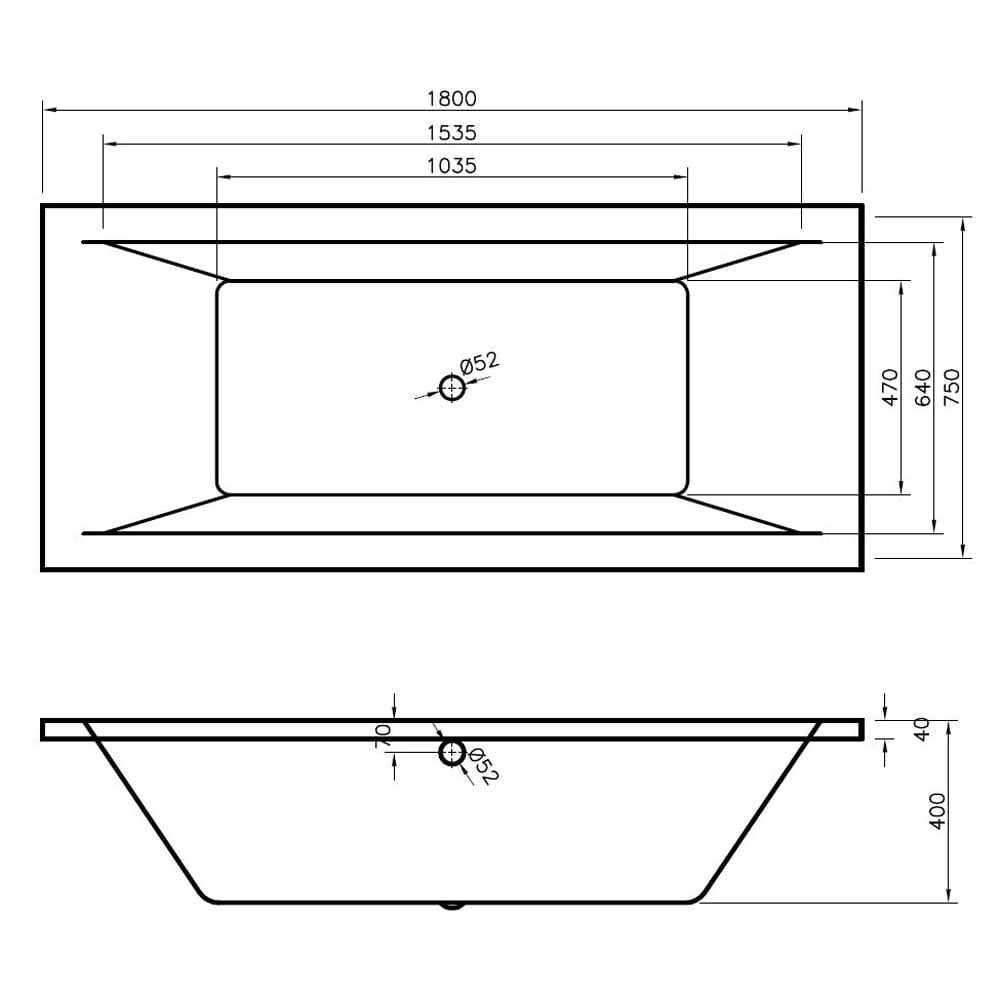 Nuie Asselby Square Double Ended Straight Bath 1800x800 & Front Panel