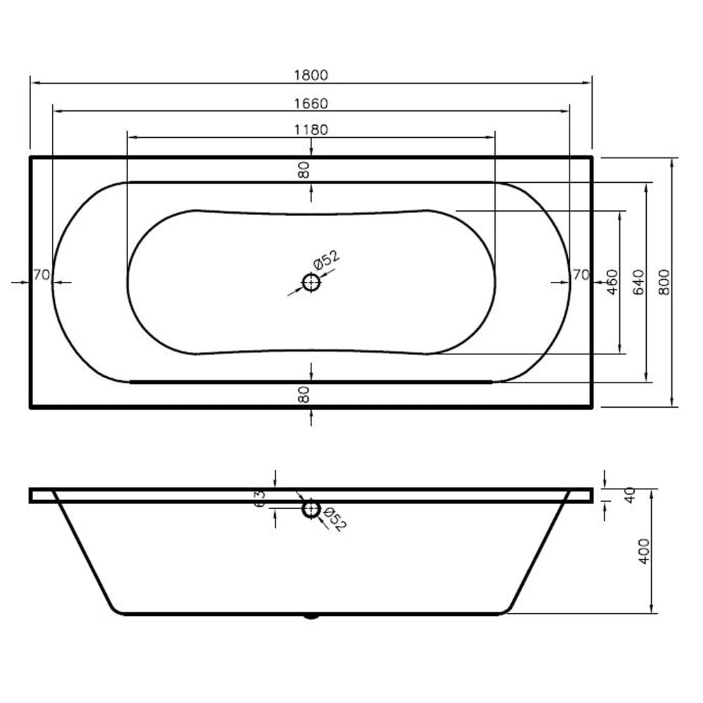 Nuie Otley Round Double Ended Straight Bath 1800x800 & Front Panel