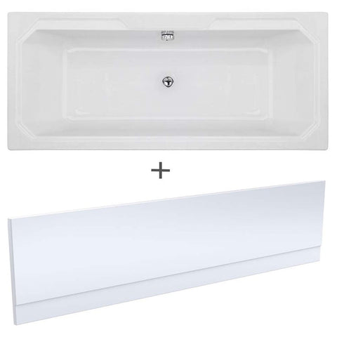 Nuie Ascott Traditional White Double Ended Art Deco Bath 1800x800mm & Front Panel