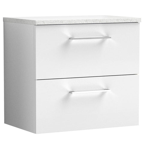Nuie Arno Gloss White 600mm Wall Hung 2-Drawer Vanity Unit & Laminate Top ARN124LSW