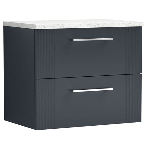 Nuie Deco Satin Anthracite 600mm Wall Hung 2-Drawer Vanity Unit & Laminate Top DPF1493LSW