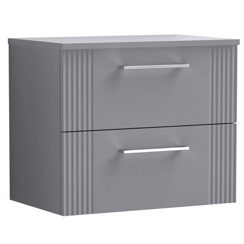 Nuie Deco Satin Grey 600mm Wall Hung 2-Drawer Vanity Unit & Worktop