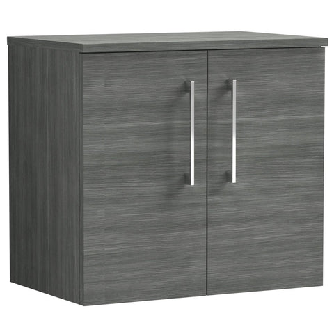 Nuie Arno Anthracite 600mm Wall Hung 2-Door Vanity Unit & Worktop