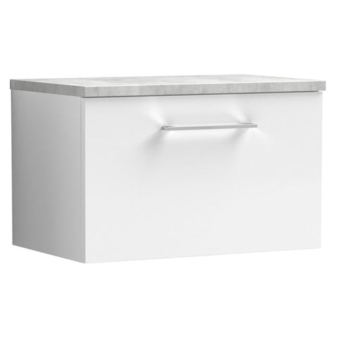 Nuie Arno Gloss White 600mm Wall Hung 1-Drawer Vanity & Laminate Top ARN122LBG