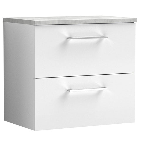 Nuie Arno Gloss White 600mm Wall Hung 2-Drawer Vanity Unit & Laminate Top ARN124LBG