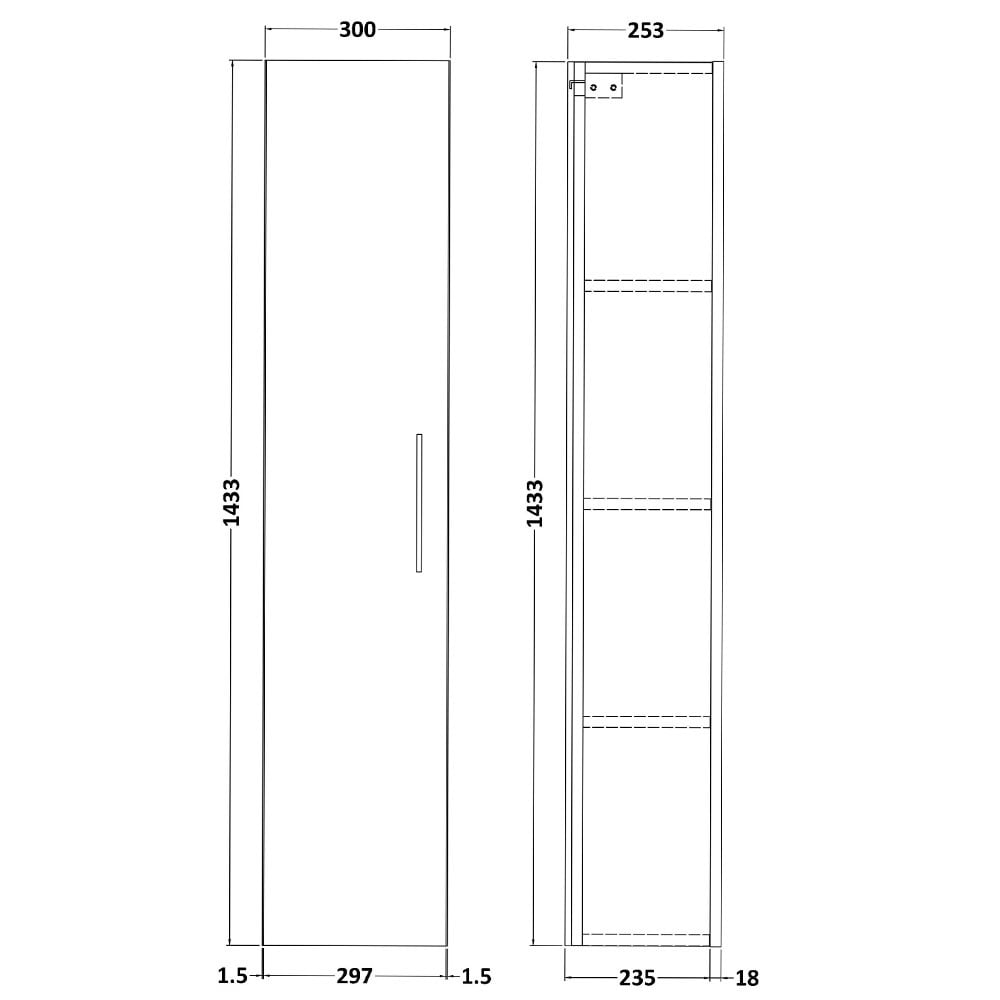 Nuie Athena and Arno 300mm Single Door Tall Cabinets and Units