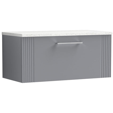 Nuie Deco Satin Grey 800mm Wall Hung Single Drawer Vanity Unit & Laminate Top DPF296LSW