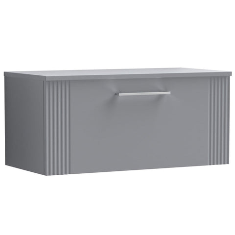 Nuie Deco Satin Grey 800mm Wall Hung Single Drawer Vanity Unit & Worktop