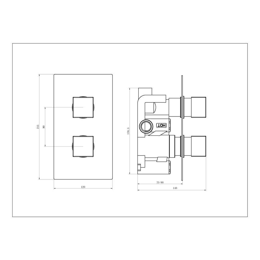 Astini Chrome Square Concealed Thermostatic 1 Way Shower Valve