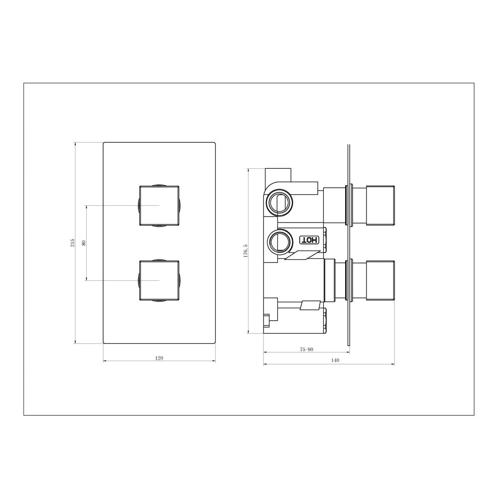 Astini Chrome Square Concealed Thermostatic 2 Way Shower Valve