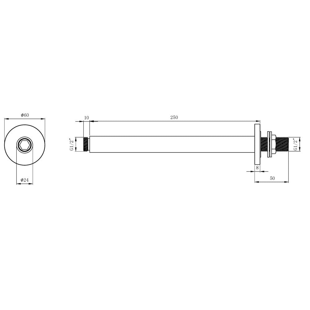Astini Chrome Round Ceiling Mounted Arm 250mm