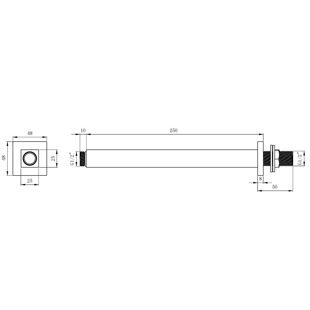 Astini Chrome Square Ceiling Mounted Arm 250mm