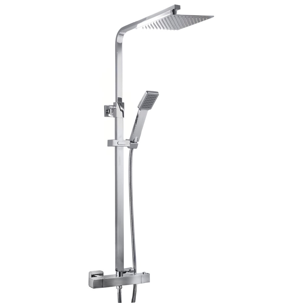 Astini Chrome Square Thermostatic Mixer Bar Valve Shower Kit & Head