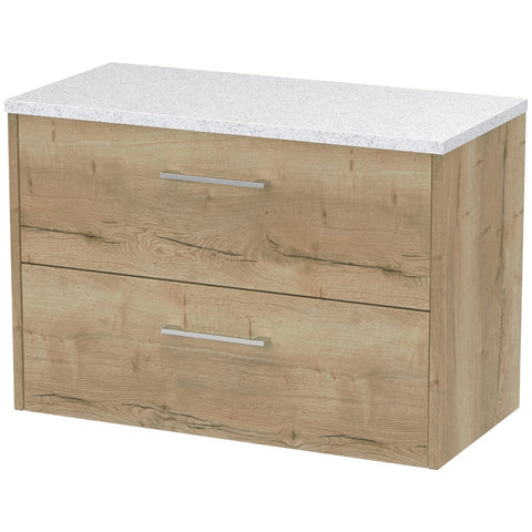 Hudson Reed Juno Autumn Oak 800mm Wall Hung 2-Drawer Vanity Unit & Laminate Top JNU1826LSW