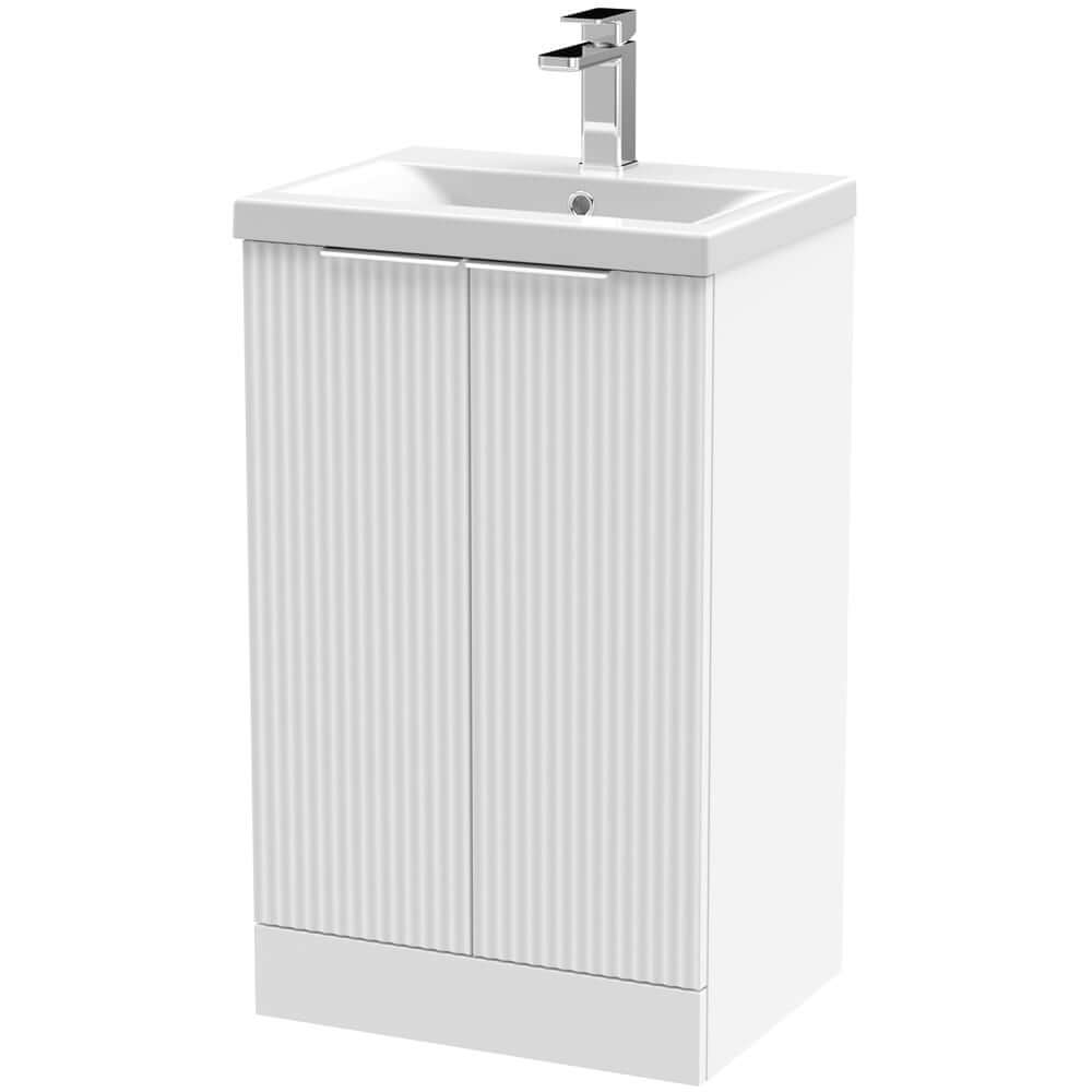 Hudson Reed Fluted Satin Floor Standing 2-Door Vanity Unit & Basin