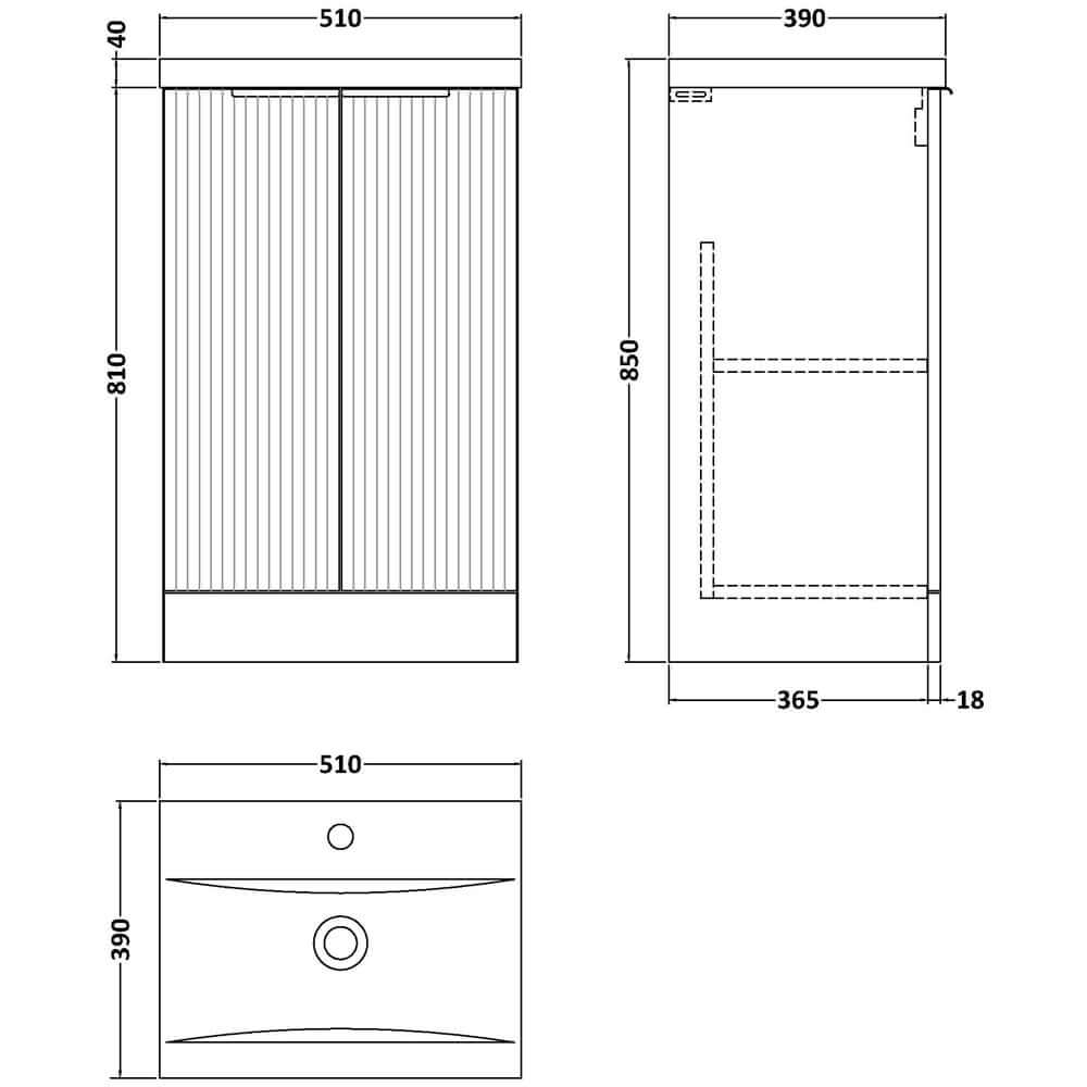 Hudson Reed Fluted Satin Floor Standing 2-Door Vanity Unit & Basin