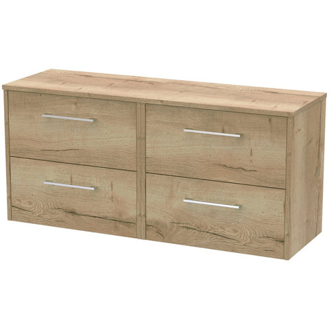 Hudson Reed Juno Autumn Oak 1200mm Wall Hung 4-Drawer Vanity Unit & Worktop JNU1824W2