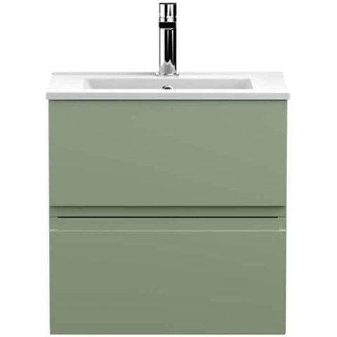 Hudson Reed Urban Satin Green 500mm Wall Hung 2-Drawer Unit & Basin 2 URB802B