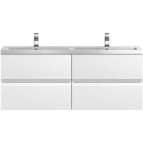 Hudson Reed Urban White Satin White 1200mm Wall Hung 4-Drawer Vanity & Double Basin URB104C