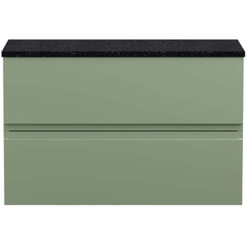 Hudson Reed Urban Satin Green 800mm Wall Hung 2-Drawer Unit & Laminate Top URB806LSB