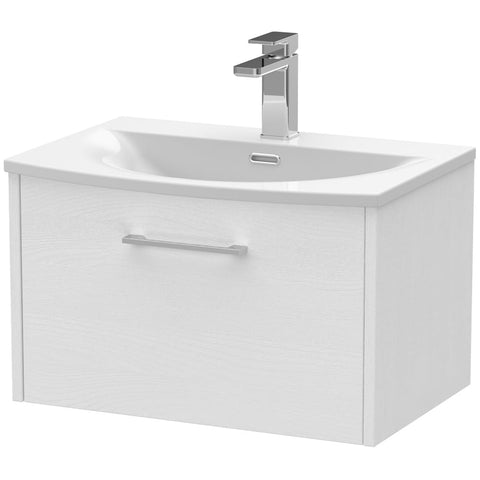 Hudson Reed Juno White Ash 600mm Wall Hung Single Drawer Vanity Unit & Basin 4