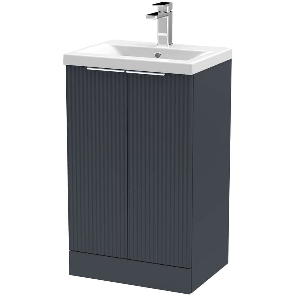 Hudson Reed Fluted Satin Floor Standing 2-Door Vanity Unit & Basin