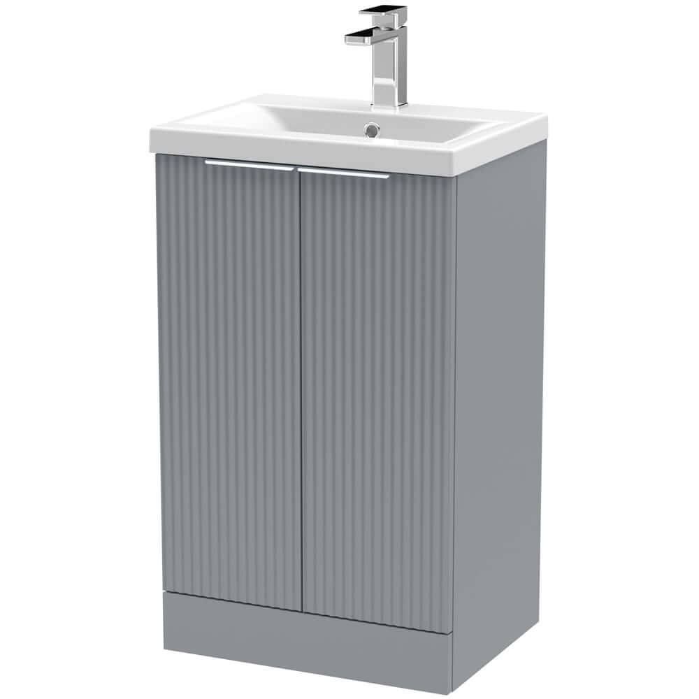 Hudson Reed Fluted Satin Floor Standing 2-Door Vanity Unit & Basin