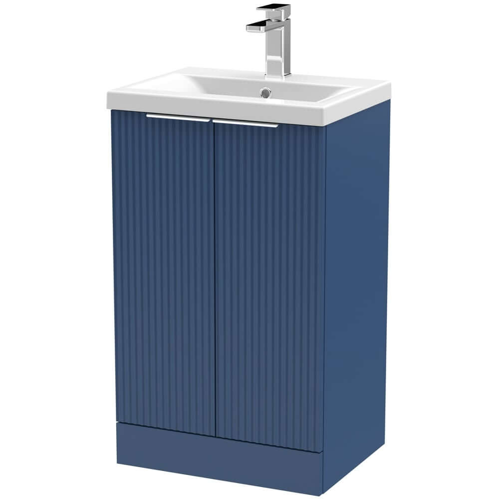 Hudson Reed Fluted Satin Floor Standing 2-Door Vanity Unit & Basin